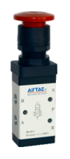 AIRTAC MANUAL VALVES, M3 SERIES MUSHROOM TYPE 3 WAY 2 POSITION N.C, 1/8" NPT PORTS BLACK BUTTON